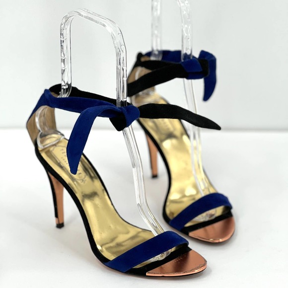 Ted Baker Shoes - TED BAKER Sandal Two Tone Colorblock Suede Ankle Tie Blue Black 39